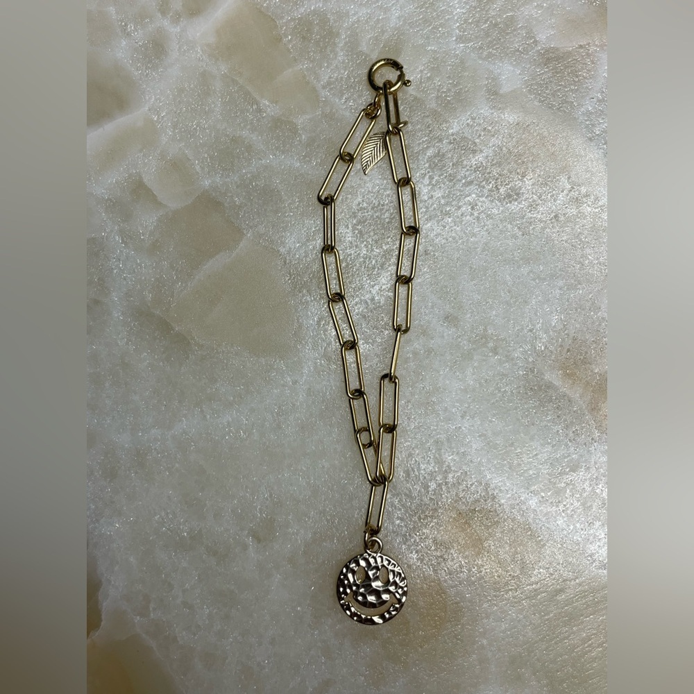 GOLD 14k Gold-Filled Paperclip Chain Bracelet - Smiley double side Face Charm - Picture 5 of 7